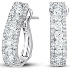 ESTATE .89CT DIAMOND 14KT WHITE GOLD CLASSIC 3 ROW BAR CLIP ON HANGING EARRINGS