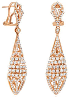 LARGE 2.15CT DIAMOND 18K ROSE GOLD 3D MULTI ROW TEAR DROP OPEN FILIGREE EARRINGS