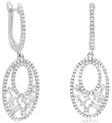 .73CT DIAMOND 14KT WHITE GOLD 3D ROUND & BAGUETTE CLUSTER FUN HANGING EARRINGS