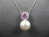 LARGE .53CT DIAMOND & AAA PINK SAPPHIRE & SOUTH SEA PEARL 14K WHITE GOLD PENDANT
