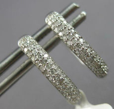 ESTATE .30CT DIAMOND 14KT WHITE GOLD 3D ROUND 3 ROW PAVE HUGGIE HANGING EARRINGS