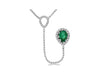 .88CT DIAMOND & AAA EMERALD 14K WHITE GOLD 3D ROUND & PEAR SHAPE LARIAT NECKLACE