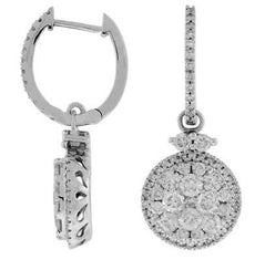ESTATE 2.12CT DIAMOND 14KT WHITE GOLD 3D FLOWER CLUSTER HUGGIE HANGING EARRINGS