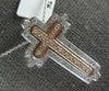 LARGE .49CT DIAMOND 14K WHITE & ROSE GOLD DOUBLE CROSS FILIGREE FLOATING PENDANT