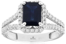 2.56CT DIAMOND & AAA SAPPHIRE 14KT WHITE GOLD EMERALD CUT SQUARE ENGAGEMENT RING