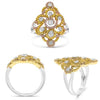 LARGE 1.02CT WHITE PINK & FANCY YELLOW DIAMOND 18KT TRI COLOR GOLD FILIGREE RING