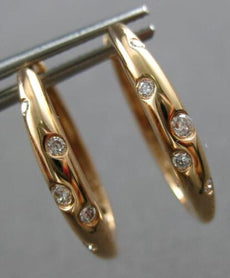 ESTATE .13CT DIAMOND 18KT ROSE GOLD 3D ROUND ETOILE OVAL HOOP HANGING EARRINGS