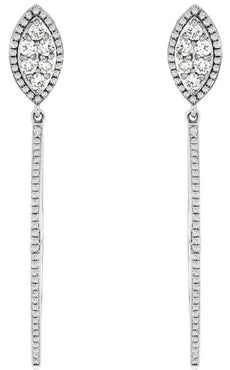 .85CT DIAMOND 14KT WHITE GOLD 3D ROUND MARQUISE SHAPE BAR FUN HANGING EARRINGS