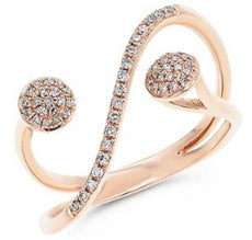 ESTATE .18CT DIAMOND 14K ROSE GOLD 3D CLASSIC DOUBLE FLOWER CRISS CROSS FUN RING