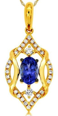 .62CT DIAMOND & AAA TANZANITE 14KT YELLOW GOLD 3D OVAL LEAF FUN FLOATING PENDANT