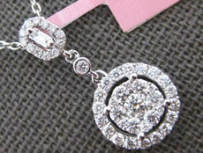 .52CT DIAMOND 14KT WHITE GOLD 3D ROUND & BAGUETTE CLUSTER HALO FLOATING PENDANT