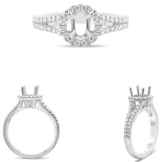 .50CT DIAMOND 14KT WHITE GOLD 3D ROUND & OVAL 4 PRONG SEMI MOUNT ENGAGEMENT RING