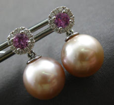 .53CT DIAMOND & AAA PINK SAPPHIRE & PINK SOUTH SEA PEARL 14K WHITE GOLD EARRINGS