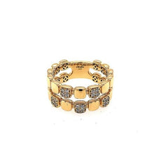 ESTATE .17 DIAMOND 18KT YELLOW GOLD 3D CLASSIC MULTI SQUARE DOUBLE BAND FUN RING