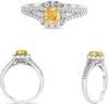1.23CT WHITE & FANCY YELLOW DIAMOND 18KT 2 TONE GOLD CUSHION & ROUND SQUARE RING