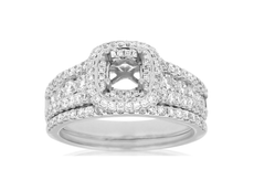 1.30CT DIAMOND 14K WHITE GOLD DOUBLE HALO SEMI MOUNT WEDDING ENGAGEMENT RING SET