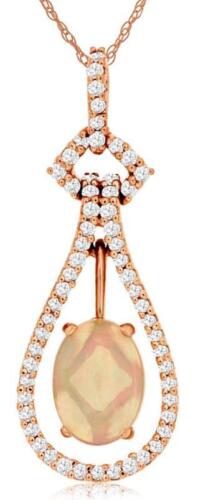 1.12CT DIAMOND & AAA OPAL 14KT ROSE GOLD OVAL & ROUND TEAR DROP FLOATING PENDANT