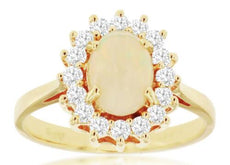 1.33CT DIAMOND & AAA OPAL 14KT YELLOW GOLD 3D OVAL FLOWER FRIENDSHIP LOVE RING