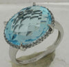 LARGE 12.62CT DIAMOND & AAA BLUE TOPAZ 14K WHITE GOLD OVAL & ROUND HALO FUN RING