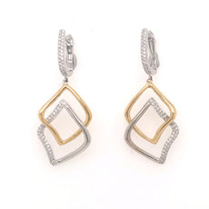 ESTATE .42CT DIAMOND 18KT 2 TONE GOLD 3D DOUBLE GEOMETRICAL FUN HANGING EARRINGS
