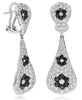 3.99CT WHITE & BLACK DIAMOND 18KT WHITE GOLD 3D MULTI FLOWER TEAR DROP EARRINGS