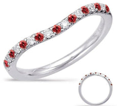 .29CT DIAMOND & AAA RUBY 14KT WHITE GOLD ROUND CLASSIC V SHAPE ANNIVERSARY RING