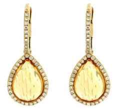 4.02CT DIAMOND & AAA CITRINE 14K YELLOW GOLD CABOCHON LEVERBACK HANGING EARRINGS