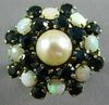 ANTIQUE LARGE 1.80CT AAA SAPPHIRE OPAL & PEARL 14K YELLOW GOLD 3D FLOWER RING