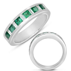 .93CT DIAMOND & AAA EMERALD 14K WHITE GOLD PRINCESS & BAGUETTE CHANNEL LOVE RING