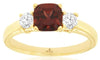 1.55CT DIAMOND & AAA GARNET 14K YELLOW GOLD 3D CUSHION & ROUND 3 STONE LOVE RING