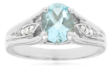 1.20CT DIAMOND & AQUAMARINE 14KT WHITE GOLD 3D OVAL & ROUND FRIENDSHIP LOVE RING