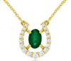 ESTATE .65CT DIAMOND & AAA EMERALD 14K YELLOW GOLD OVAL LUCKY HORSESHOE NECKLACE