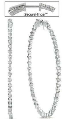 LARGE 2.25CT DIAMOND 14KT WHITE GOLD 3D CLASSIC INSIDE OUT HOOP HANGING EARRINGS
