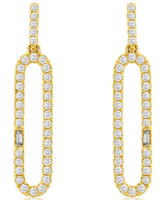 ESTATE .50CT DIAMOND 14K YELLOW GOLD ROUND & BAGUETTE OPEN OVAL HANGING EARRINGS