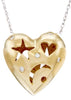 .05CT DIAMOND 14K YELLOW GOLD 3D ETOILE PUFF HEART MOON & STAR FLOATING NECKLACE