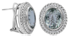 LARGE 8.75CT DIAMOND & AAA GREEN AMETHYST 14KT WHITE GOLD OVAL & ROUND EARRINGS