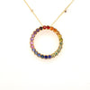 1.47CT AAA MULTI COLOR SAPPHIRE 18KT YELLOW GOLD RAINBOW CIRCLE OF LIFE PENDANT