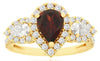 2.30CT DIAMOND & AAA GARNET 14KT YELLOW GOLD 3D PEAR SHAPE & ROUND 3 STONE RING