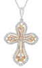 .59CT DIAMOND 18KT WHITE & ROSE GOLD FLORAL OPEN FILIGREE CROSS FLOATING PENDANT
