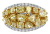 3.14CT WHITE & FANCY YELLOW DIAMOND 18K 2 TONE GOLD MULTI SHAPE ANNIVERSARY RING