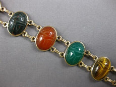 ANTIQUE EXTRA LARGE MULTI COLOR GEM 14KT YELLOW GOLD HANDCRAFTED BRACELET #27931