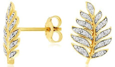 ESTATE .13CT DIAMOND 14KT YELLOW GOLD 3D CLASSIC MULTI LEAF FUN STUD EARRINGS