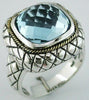 LARGE 9.70CT AAA BLUE TOPAZ 14KT YELLOW GOLD & 925 SILVER 3D CUSHION SQUARE RING