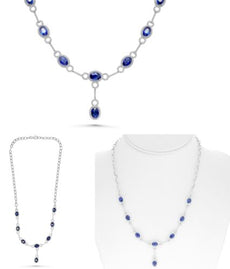 8.92CT DIAMOND & AAA SAPPHIRE 14KT WHITE GOLD 3D OVAL & ROUND HALO LOVE NECKLACE