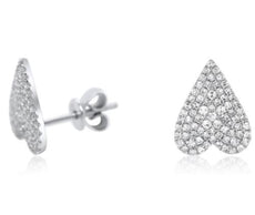 ESTATE .47CT DIAMOND 14KT WHITE GOLD 3D CLASSIC PAVE HEART LOVE STUD EARRINGS