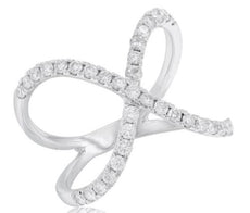 .71CT DIAMOND 14KT WHITE GOLD 3D CLAASSIC DOUBLE HEART CRISS CROSS INFINITY RING
