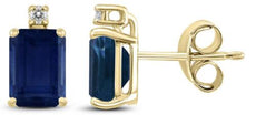 .84CT DIAMOND & AAA SAPPHIRE 14KT YELLOW GOLD EMERALD CUT & ROUND STUD EARRINGS