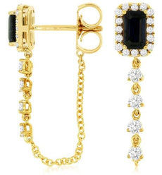 1.14CT DIAMOND & AAA SAPPHIRE 14KT YELLOW GOLD BAGUETTE BY THE YARD FUN EARRINGS