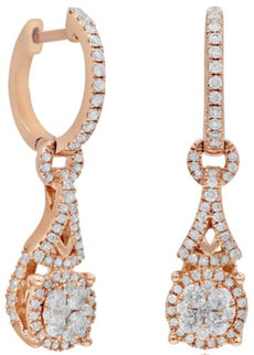 .89CT DIAMOND 14KT ROSE GOLD CLASSIC FLOWER HALO LOVE KNOT FUN HANGING EARRINGS