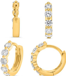 .49CT DIAMOND 14K YELLOW GOLD SHARED PRONG 5 STONE HUGGIE HOOP EARNINGS EARRINGS